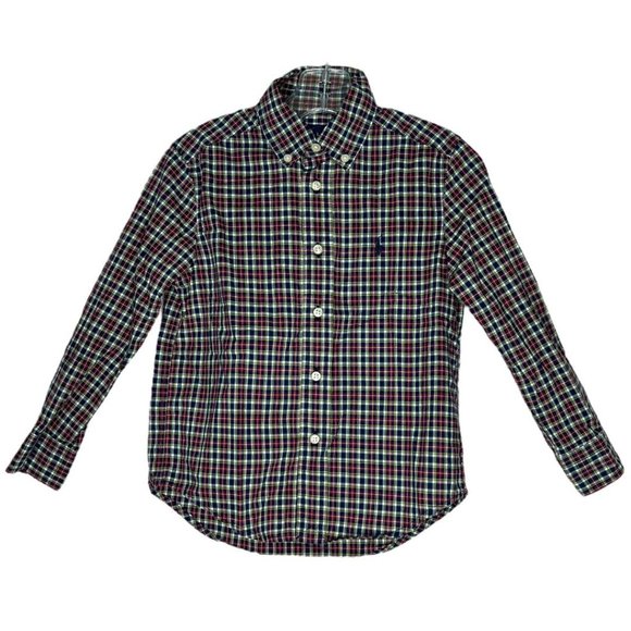 Ralph Lauren Shirt Boy 4/4T Red Blue Plaid Button Down Polo Horse Preppy Classic - Picture 1 of 7